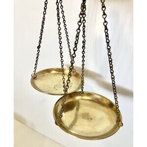 Antique W&T Avery Brass Hanging Balance Scale Pans Pair 3.5” On Chains - England